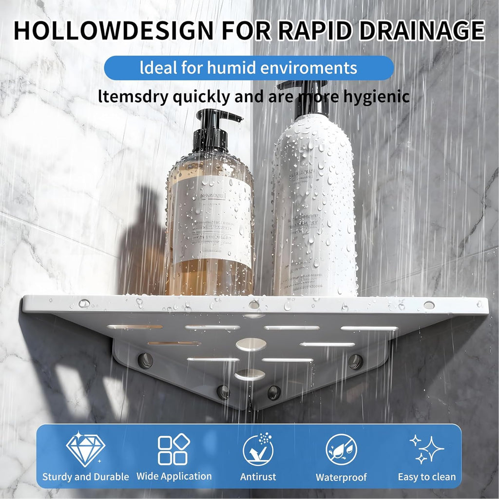 Shower Corner Shelf 304 Stainless Steel Shower Caddy 2 Tier Shower Organizer Niche Extra 6 Hangers Shelves 40 lbs Large Capacity Bathroom Storage for Inside Anti-Rust Drilling Installation(White)