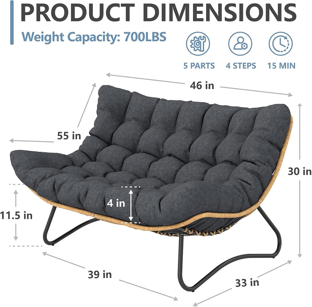 SWITTE Outdoor Papasan Loveseat, Oversized Double Wicker Egg Chair with Cushi...