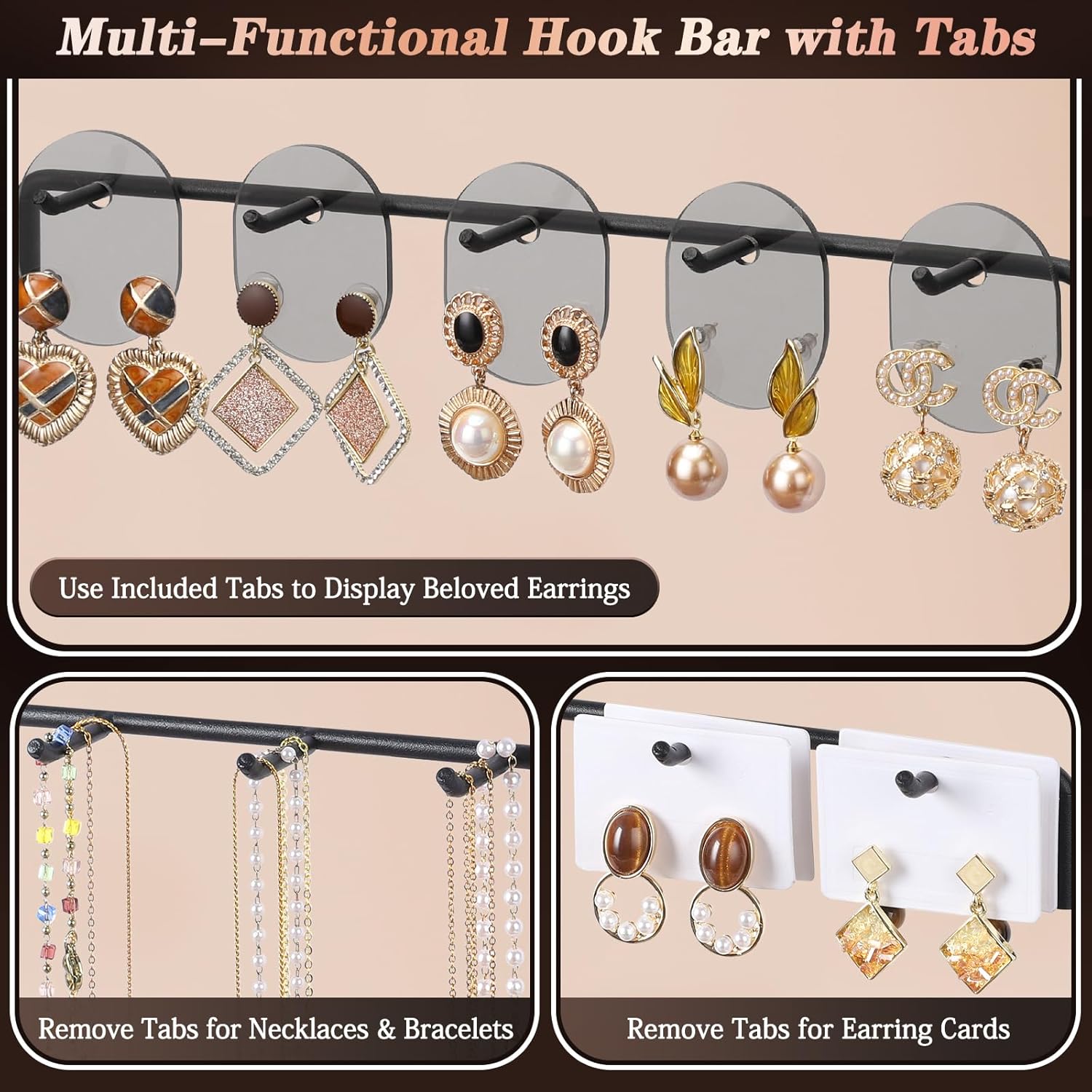 Earring Organizer, Earring Holder Display Stand with 3 Earring Storage Pegboards 568 Holes, Jewelry Organizer with Hook Rack for Stud Earrings Necklace, Acrylic Large Jewlery Hanger Towers for Women