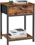 Furologee End Table with Storage Shelf and Fabric Drawer, 2 Tiers Industrial Nightstand, Bedside Table Organizer for Living Room Bedroom, Rustic Brown, Easy Assembly
