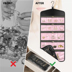CHICECO Travel Jewelry Holder Organizer,Hanging Jewelry Organizer Storage with Zippered Pockets for Cloest,Jewelry Holder for Earrings, Necklaces (Pink Black)