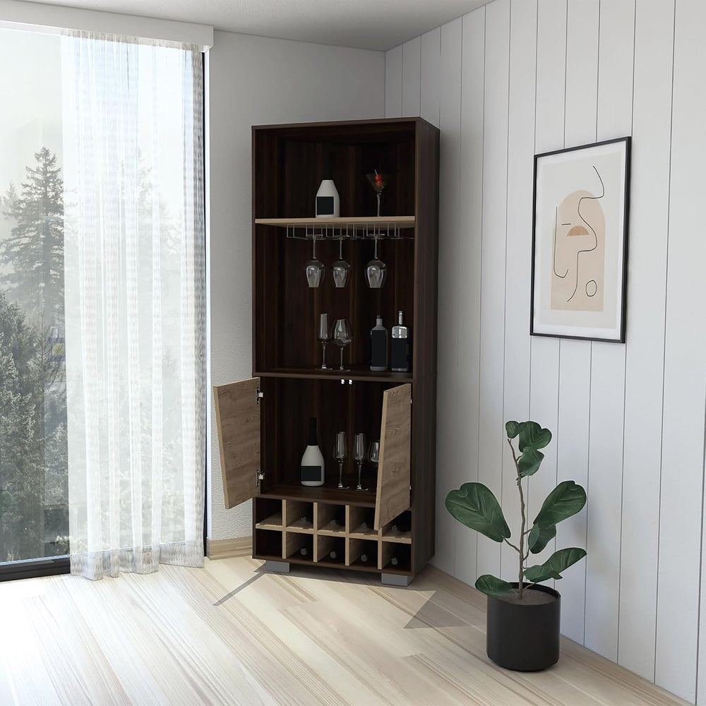 Wine Rack 10-Bottle 3-Shelf Corner Cabinet, Pantry Storage Cabinet Locker for...