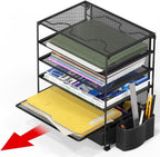 Simple Houseware 5-Tier Document File Tray with Supplies Sliding Drawer and Pen Bucket, Black