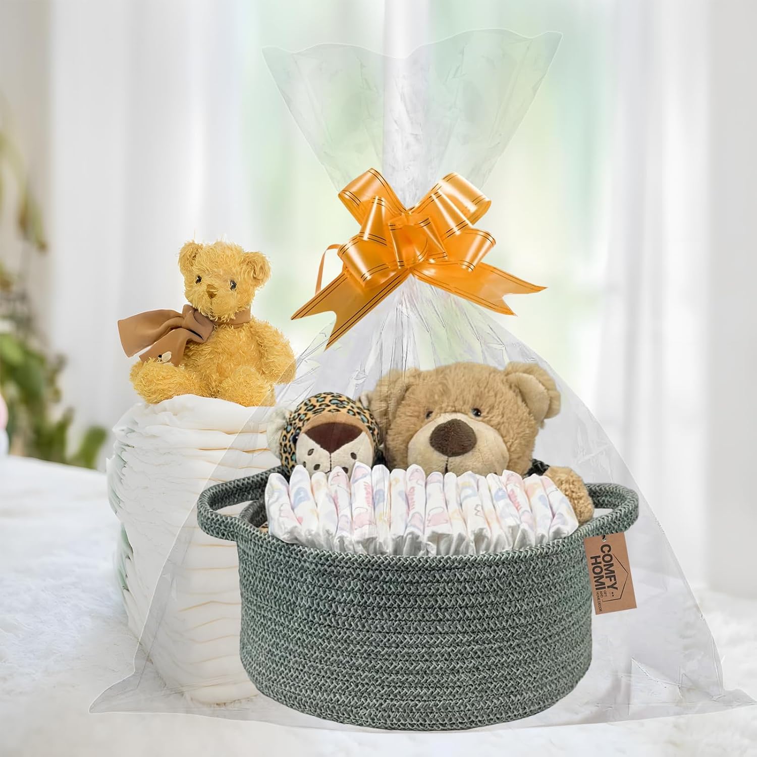 COMFY-HOMI Round Rope Basket with Handles for Shelves,Toys,Book, Cloth Storage Baskets for Organizing Toy Decorative Organizer for Living Room, Bathroom