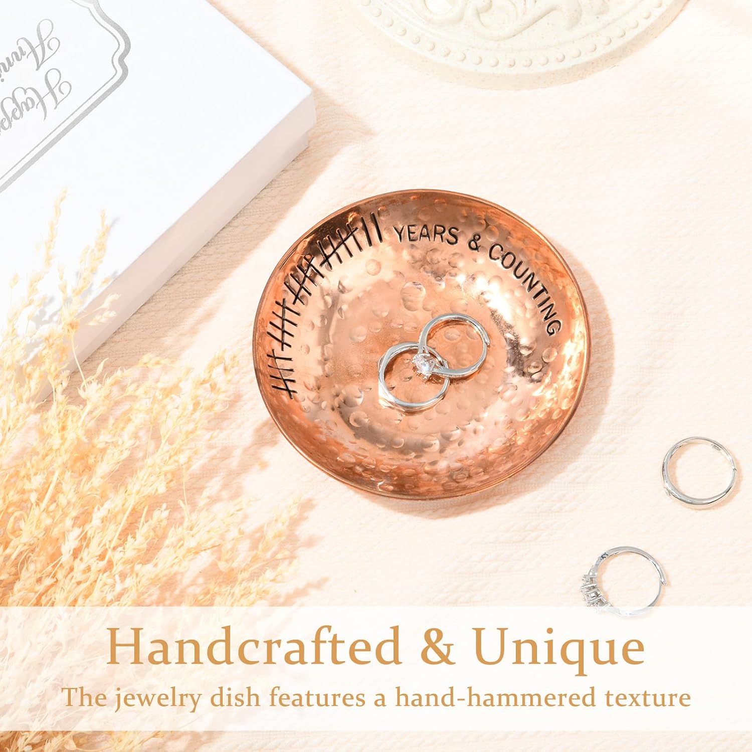 22 Year Wedding Anniversary Copper Gifts 22th Gifts 4" Copper Jewelry Tray Engraved Decorative Dish for Couple Him or Her