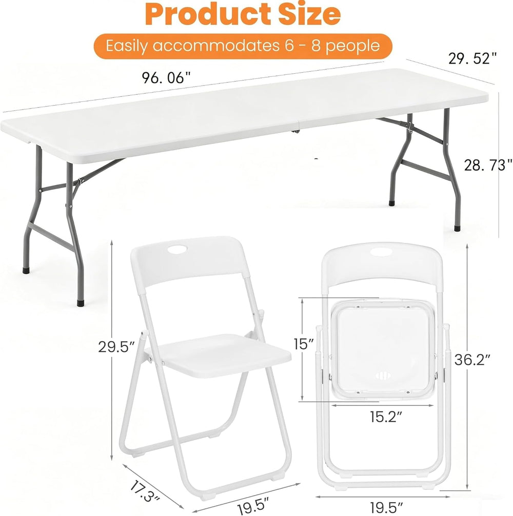 8 FT Plastic Folding Table Chairs Set, 7-Piece Portable Foldable Table and Ch...