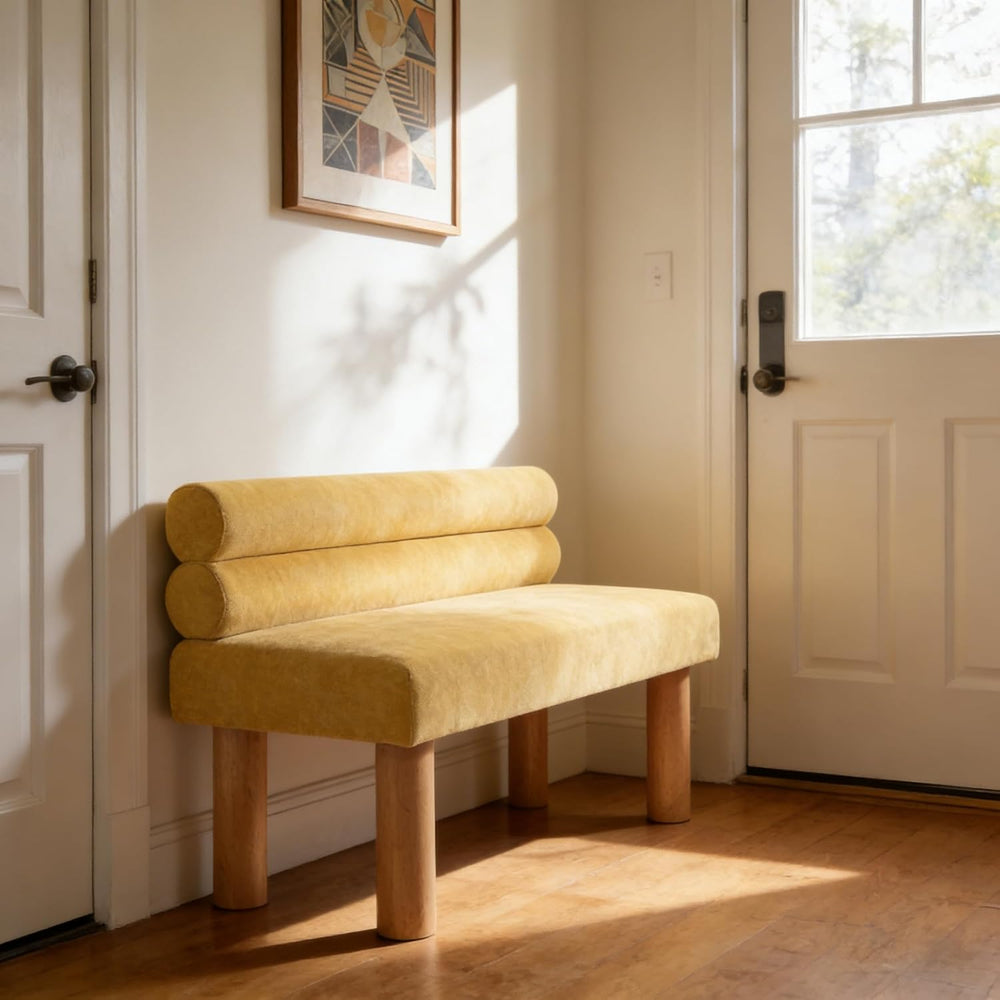 GDFStudio Upholstered Boucle Dining Bench with Backrest Farmhouse Entryway Be...