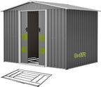 8x6ft Outdoor Metal Storage Shed with Lockable Sliding Door & Sloping Roof, Galvanized Steel Frame Waterproof Garden Tool Shed for Backyard, Garden, Lawn