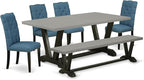 East West Furniture V697EL121-6 6 Piece Kitchen Table Set Contains a Rectangle Dining Table with V-Legs and 4 Blue Linen Fabric Parson Chairs with a Bench, 40x72 Inch, Multi-Color