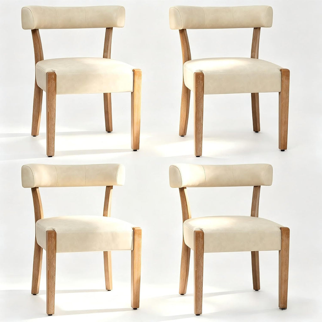 RNKSFX Modern Dining Chairs Set of 4, Faux Leather Upholstered Kitchen & Dining Room Chairs, Mid Century Modern Wooden Dining Chairs Oversized Sturdy Rounded Chairs Curved Back, Beige