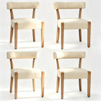RNKSFX Modern Dining Chairs Set of 4, Faux Leather Upholstered Kitchen & Dining Room Chairs, Mid Century Modern Wooden Dining Chairs Oversized Sturdy Rounded Chairs Curved Back, Beige