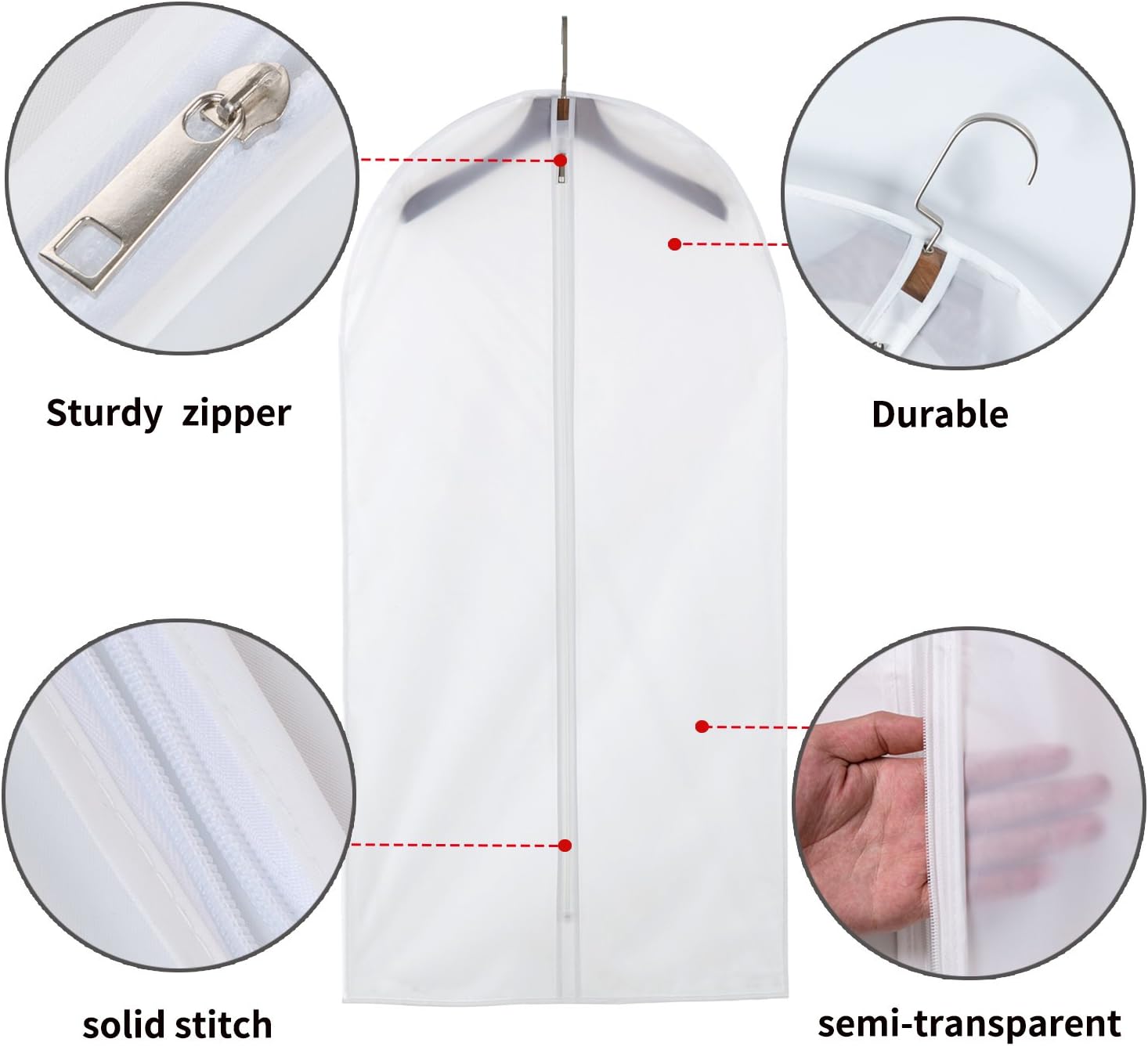 MsKitchen Garment Bags 12 Pack, 24 x 40 Hanging Clothes Storage Bags, Translucent PEVA Garment Covers with Full Zipper for Suits and Dresses