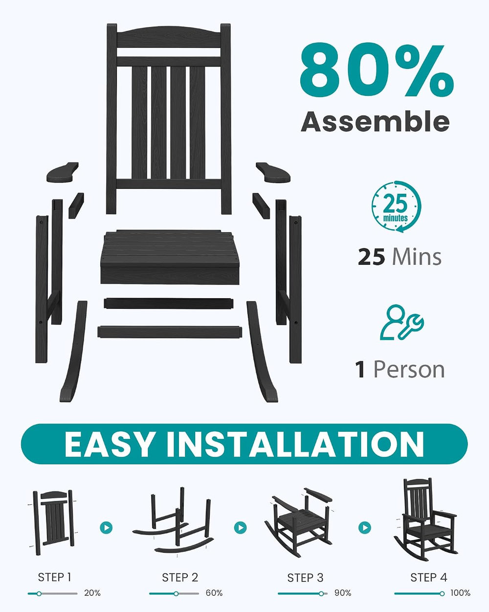 SERWALL Oversized HDPE Outdoor Rocking Chair Set of 2, Patio Rocking Chairs, ...