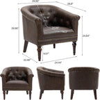 Faux Leather Barrel Accent Chair with Nailhead, Chocolate, Set of 1 | Low-Back Design | Solid Wood Frame & Legs | High-Density Foam Seat | For Living Room, Bedroom, Reception & Office