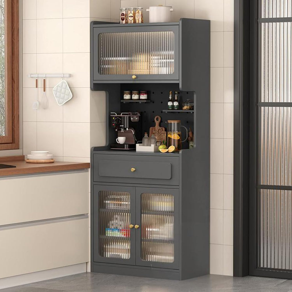 Farmhouse Kitchen Pantry Cabinet with Doors Storage & Adjustable Shelves, Freestanding Pantry Cabinet, Coffee Bar Workstation, for Dining Room, Living Room(Gray,180x50cm/70.9x19.7in)