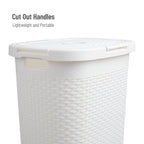Mind Reader Slim Laundry Hamper with Lid, 60L Clothes Basket, Premium Wicker Design, Plastic, White