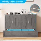 Mjkone Murphy Bed with Folding Mattress, Queen Size Cabinet Bed with USB Charging Station & Large Drawers, Cube Cabinet Beds for Guest Room, Home, Office (Grey)