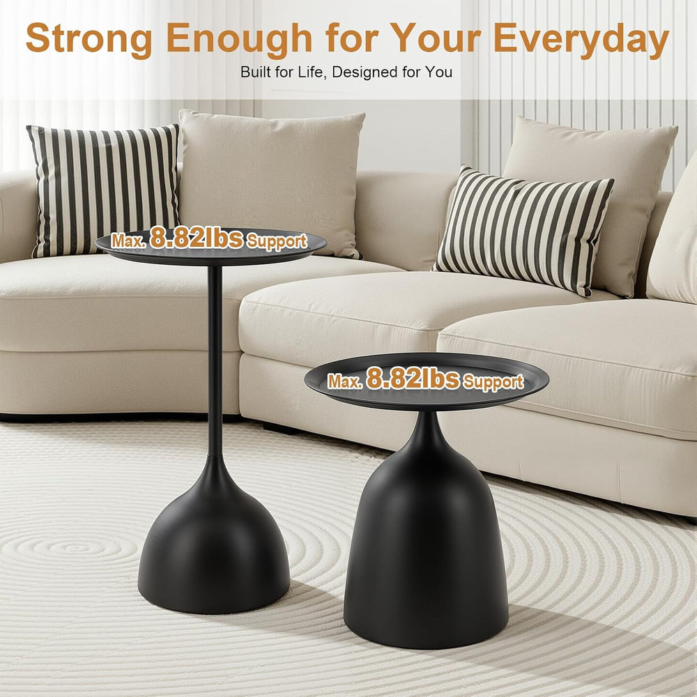 Black Nesting Tables, Round End Side Table Set of 2