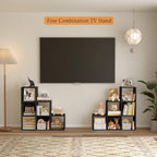Ladder Cube Storage Bookcase - Wooden L-Shaped 3-Tier Corner Shelf, Reversible 6-Cube Organizer for Home & Office, Black