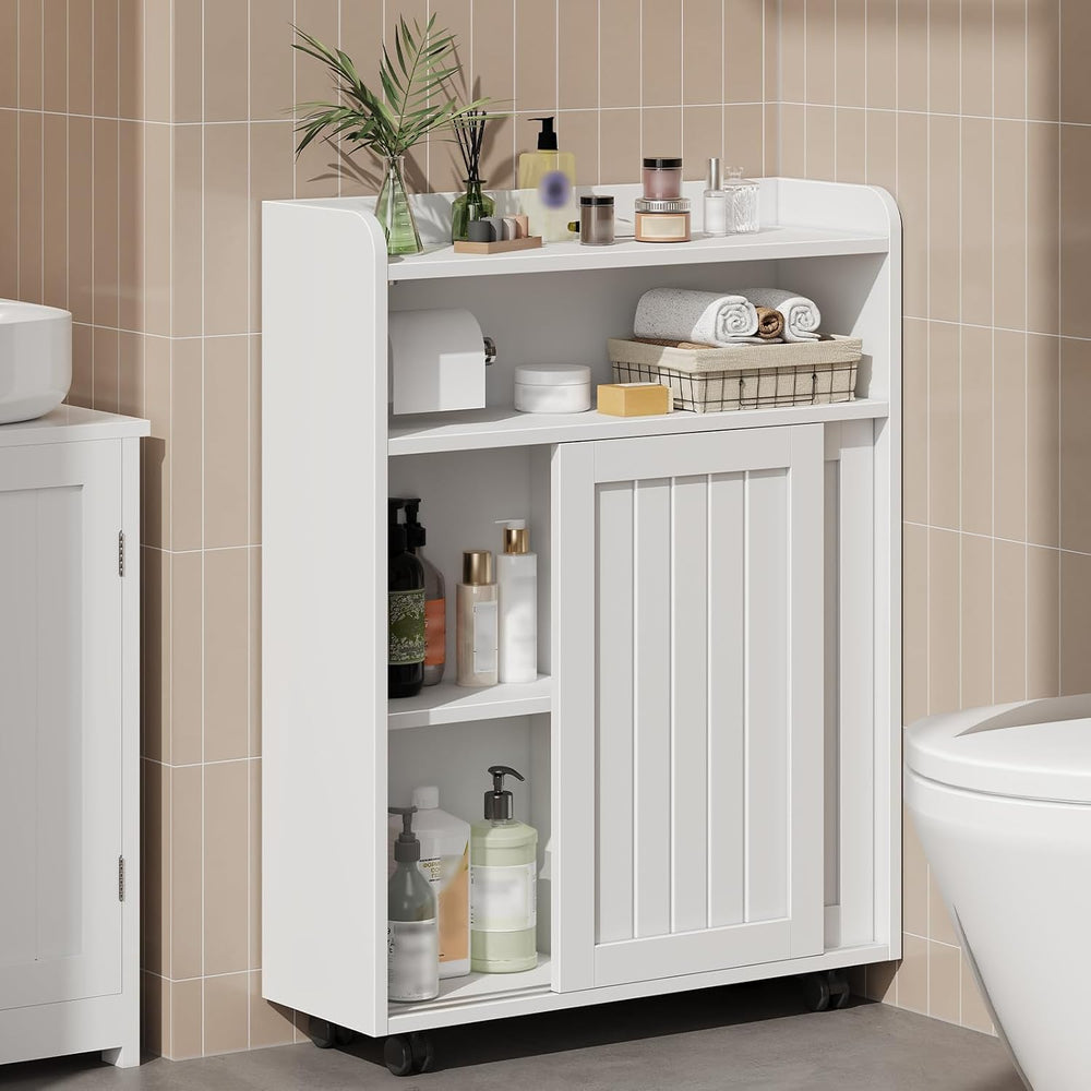 Halitaa Slim Bathroom Storage Cabinet, Slim Floor Cabinet with Sliding Doors,...