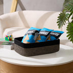 Large Shallow Organizing Baskets 15x11x5.1 Inches - Rope Woven Storage Bins for Bathroom, Shelves, Cube Closet, Black Woven Brown 4 Packs