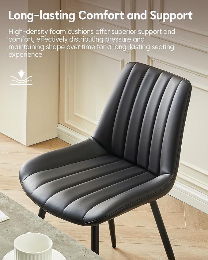 CLIPOP Dining Chairs Set of 6, Upholstered Kitchen Chairs with Comfortable Faux Leather Seat, Metal Legs, Modern Black Leather Dining Chairs, Easy Assembly