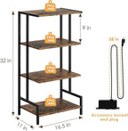 4-Tier AV Media Stand with Power Outlet and LED Lights,Wooden Stereo Stand Cabinet,Game Console Shelf for Small Space,Audio Rack Stand Tower Ideal for Video DVD Players,Xbox