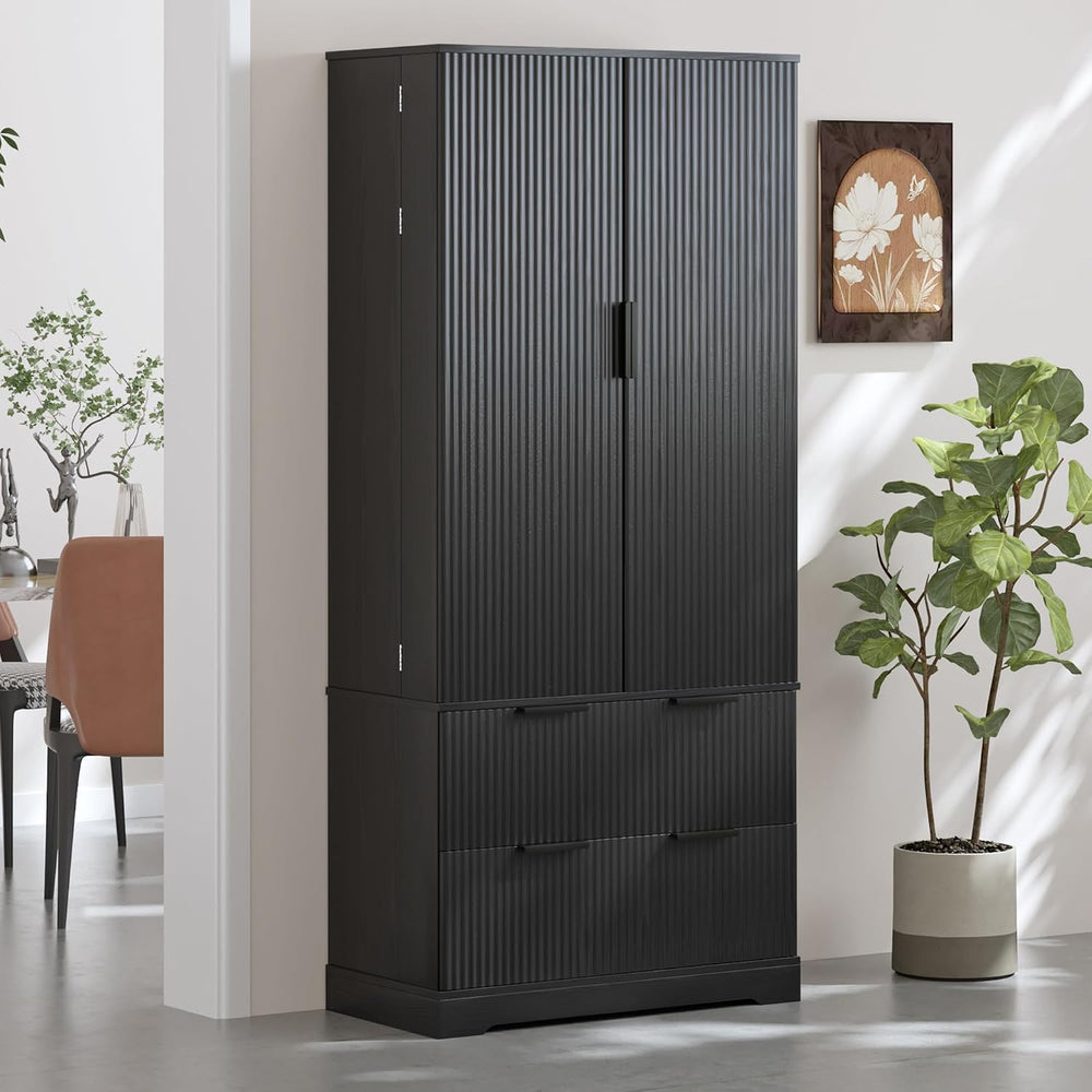 72" H Modern Kitchen Pantry Cabinet with 2 Large Drawers & 8-Door Sp...