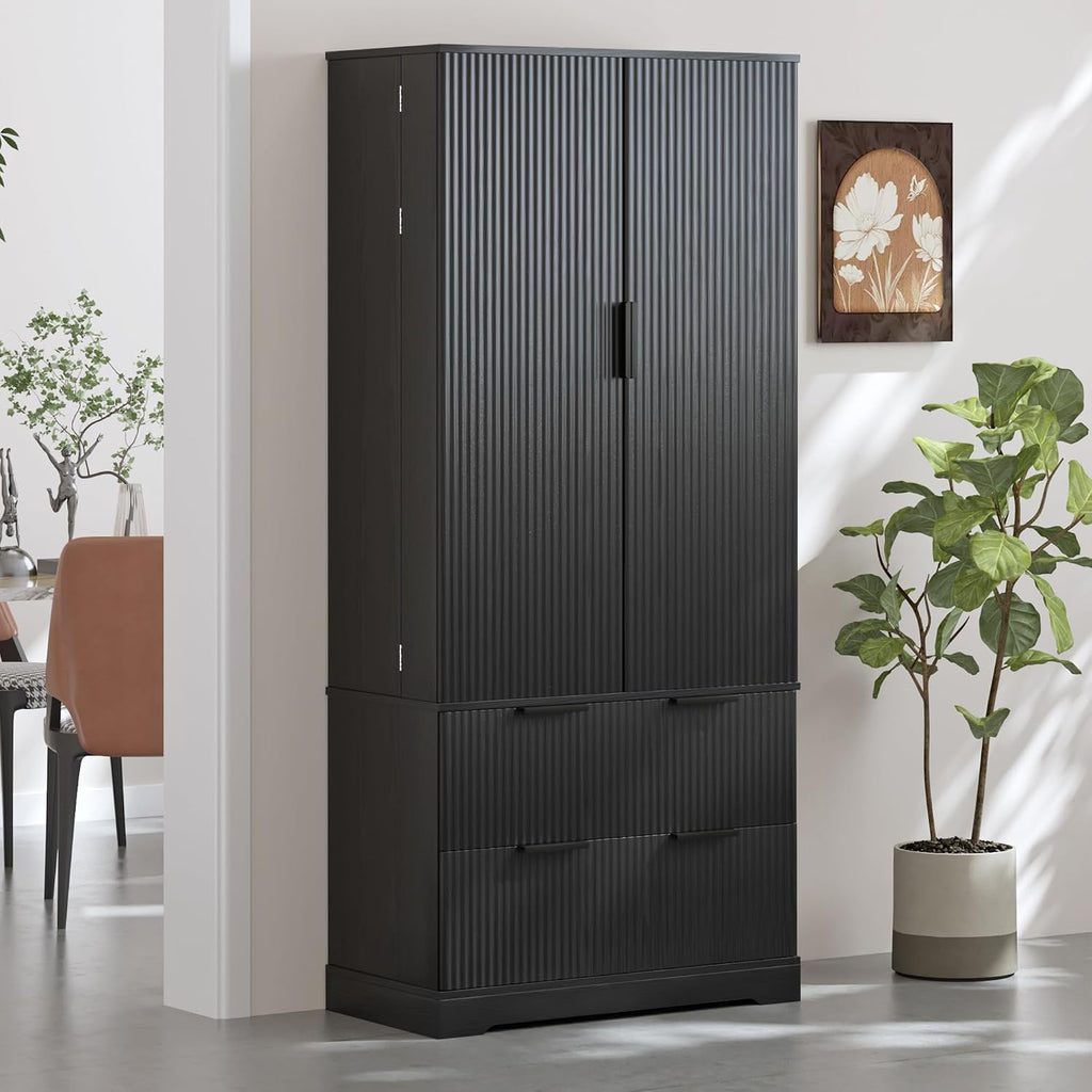 72" H Modern Kitchen Pantry Cabinet with 2 Large Drawers & 8-Door Spice Rack, Freestanding Sideboard Hutch Cabinet for Bathroom, Dining Room, Office, Entryway,Black