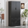 72" H Modern Kitchen Pantry Cabinet with 2 Large Drawers & 8-Door Spice Rack, Freestanding Sideboard Hutch Cabinet for Bathroom, Dining Room, Office, Entryway,Black