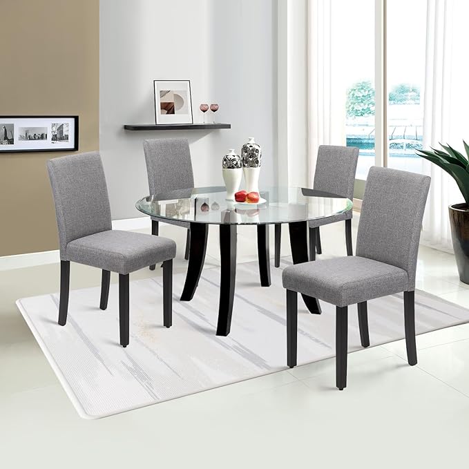 FDW Dining Chairs Set of 4,Dining Room Chairs Kitchen Chairs Elegant Design Modern Fabric Upholstered Dining Chairs,Fabric Grey