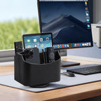 PU Leather Remote Control Holder, 360 Degree Rotating Desk Organizer Storage Table Remote Caddy, Spinning Bedside Organizer Nightstand Organizer for Desktop Office Home Black