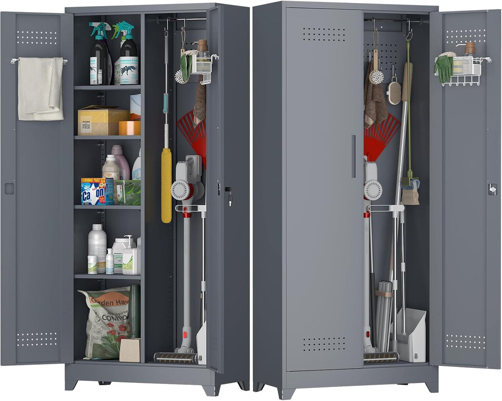 Garage Storage Cabinet, Locking Cabinet with Doors and Shelves, 72.8" Ta...