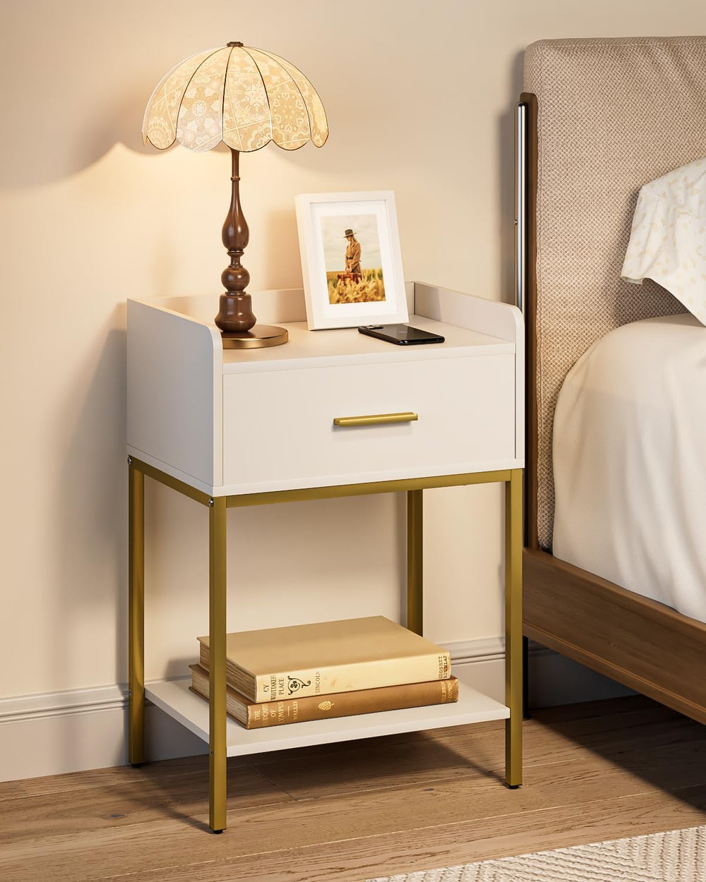 Nightstand,3-Tier Modern Night Stand,Bedside Table with Storage Drawer and Sh...