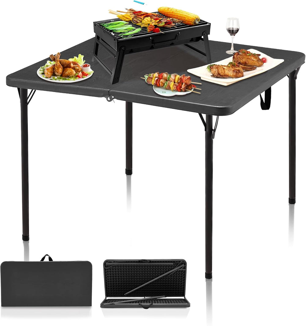 34" Folding Table, Portable Square Camping Card Table with Collapsible L...