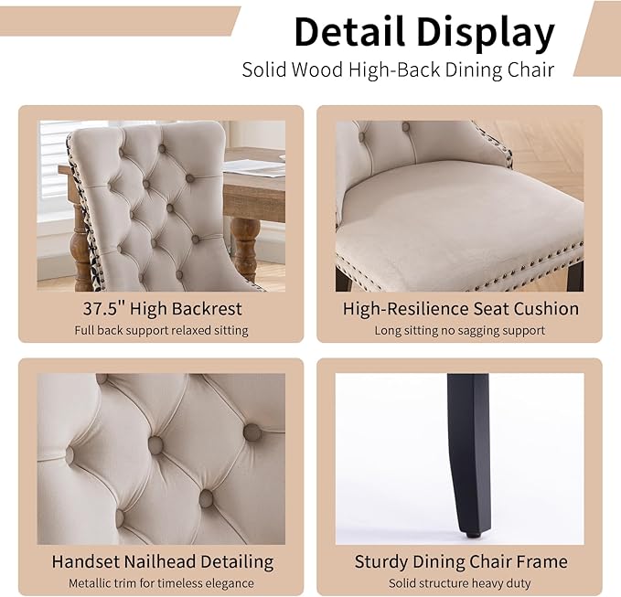 Modern Dining Chairs Set of 4, Tufted Upholstered Dining Chair with Solid Woo...