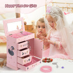 Jewelry Box for Girls 8.9 x 4.92 x 10.98 inch Large 5 Layer Music Box with Spinning Ballerina with Unicorn Necklace & Bracelet Set Jewelry Organizer for Kids Birthday Christmas Gift Pink