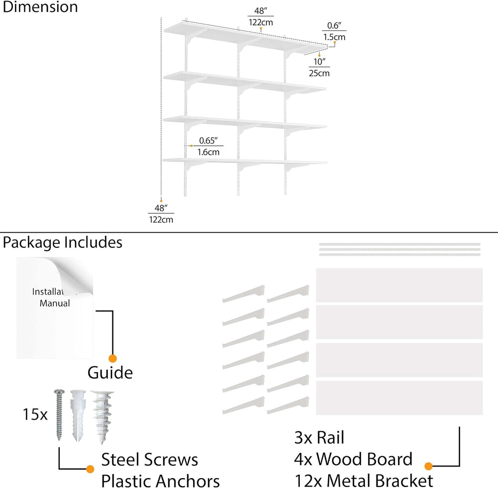 Wallniture Turin 48"x10" Floating Shelves for Wall Storage, Closet ...