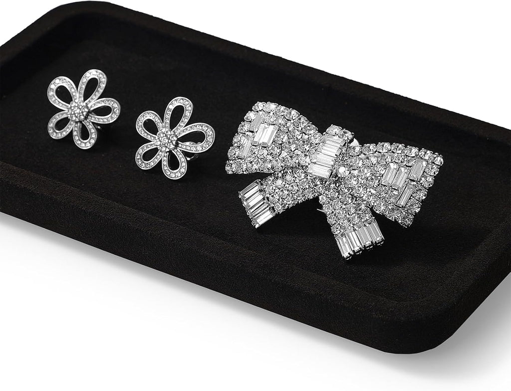 Microfiber Jewelry Display Flat Tray for Rings Earrings Necklace Bracelet, Jewelry Photograph Display Catchall Organizer Tray Dish(S,Black)