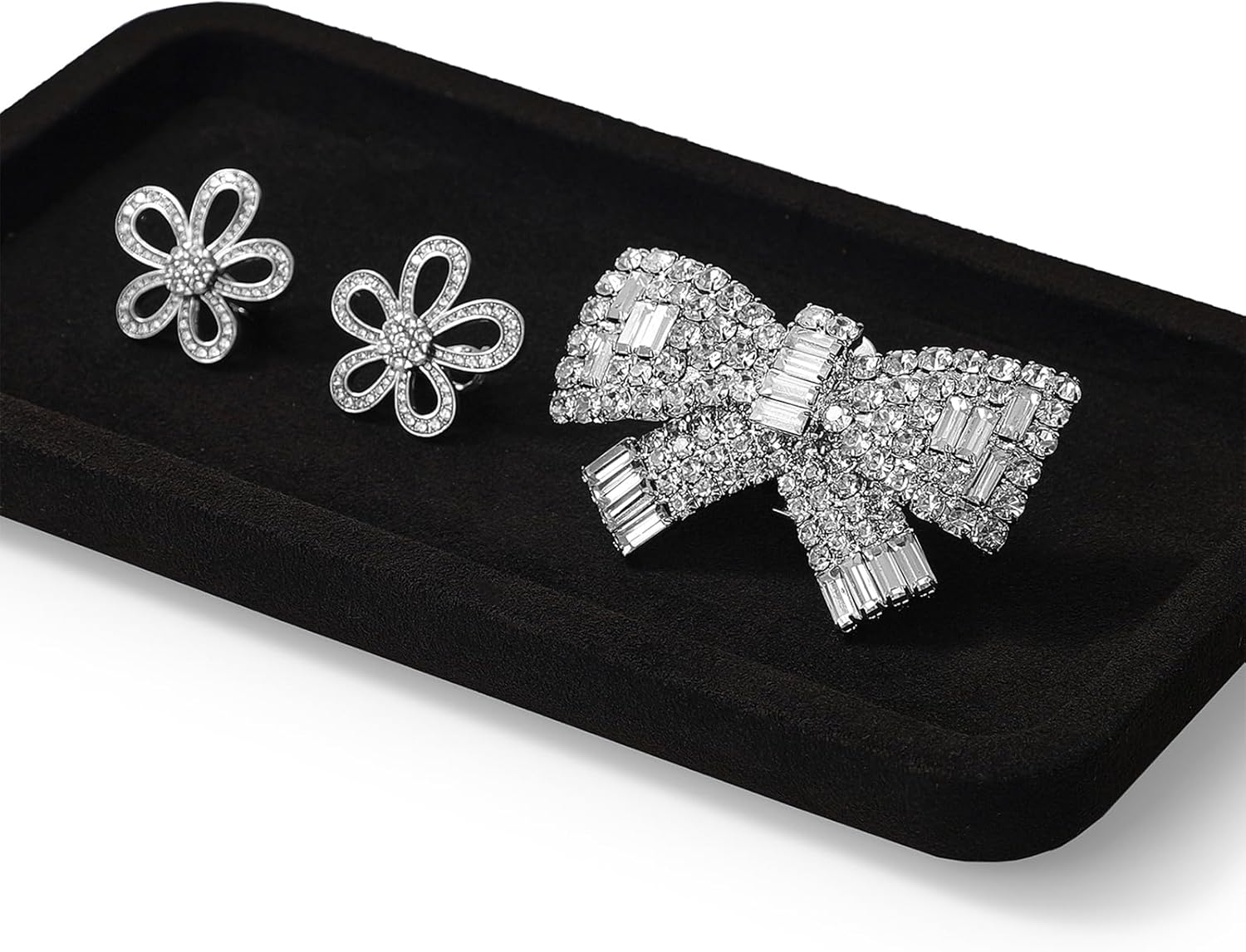 Microfiber Jewelry Display Flat Tray for Rings Earrings Necklace Bracelet, Jewelry Photograph Display Catchall Organizer Tray Dish(S,Black)