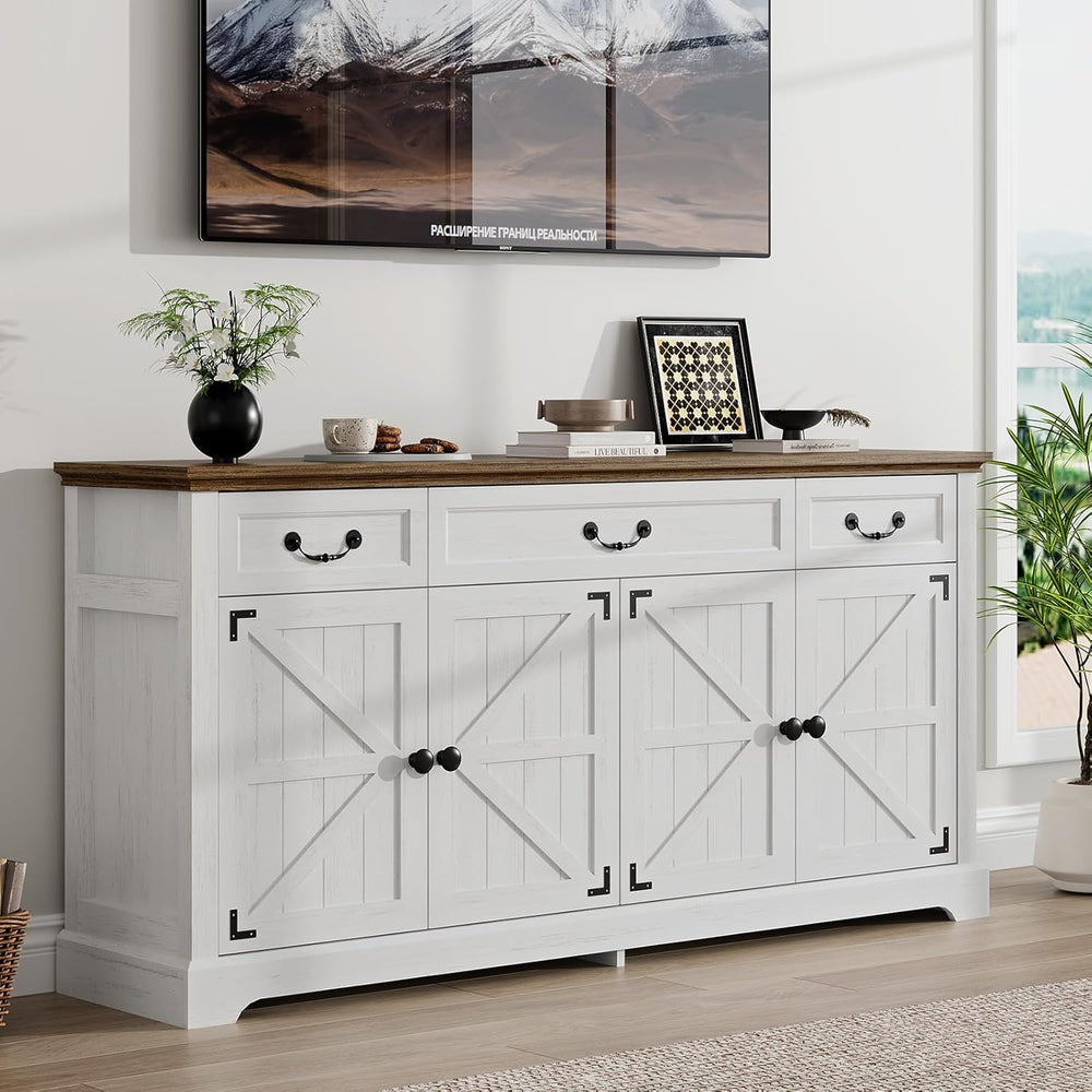 Sunny Heart 65" Large Buffet Storage Cabinet, Farmhouse Kitchen Sideboar...