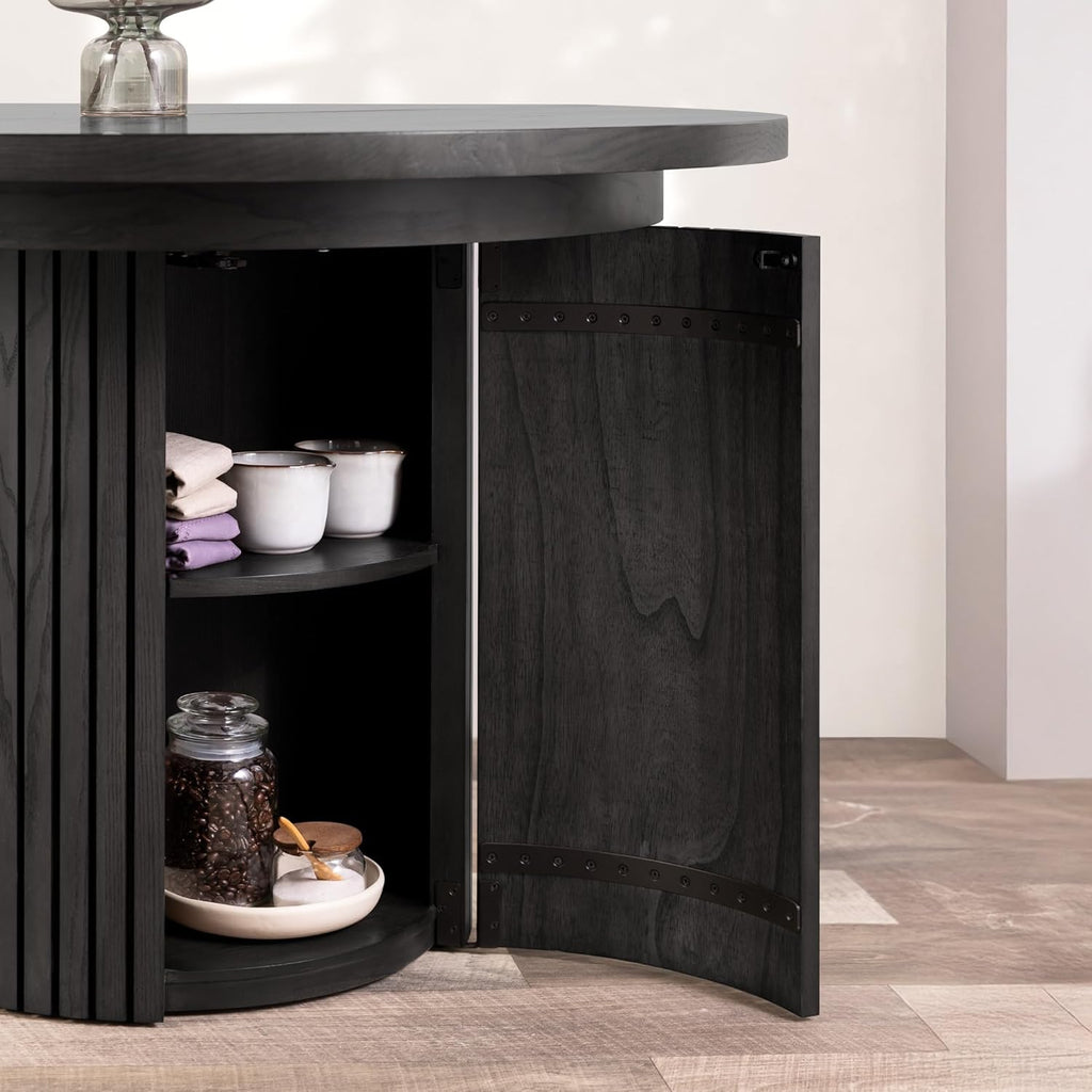 Transformer Table Solid Wood Extendable Round Dining Table Set, Black