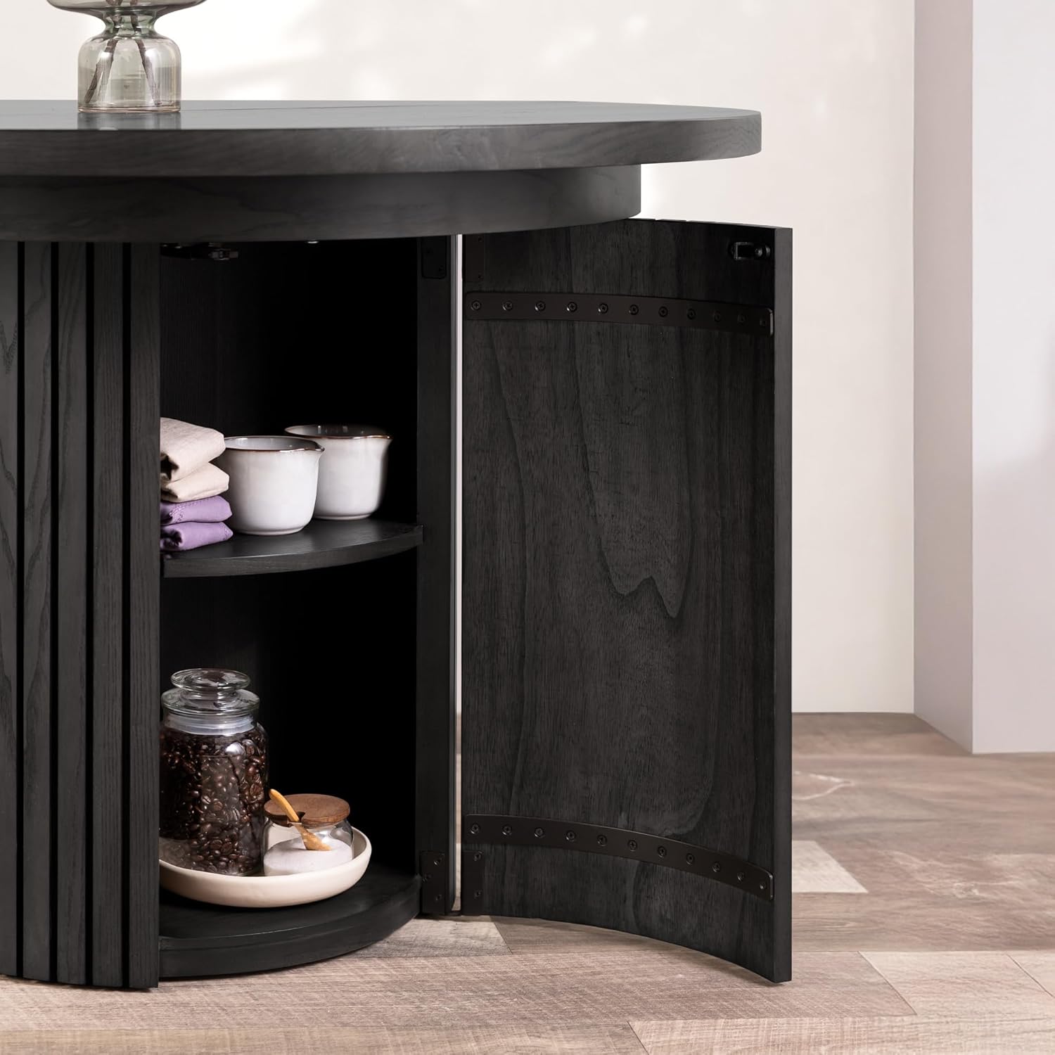 Transformer Table Solid Wood Extendable Round Dining Table Set, Black