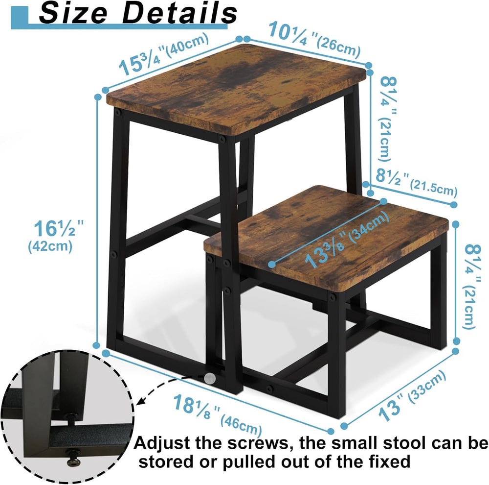 2 Step Stool for Adults Wooden Step Stool with 500 Lbs, Rustic Brown | Kitche...