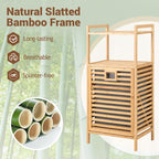 GOFLAME Tilt-out Laundry Hamper with 2-Tier Shelves, Bamboo Laundry Baskets Organizer with Removable & Foldable Fabric Liner, Bathroom Storage Shelf Cabinet for Laundry Room, Bedroom