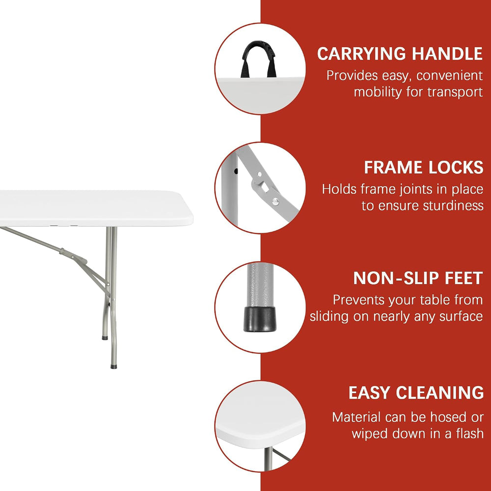 Elevon Folding Table, 8 Feet Heavy Duty Fold-in-Half Utility Table Indoor Out...