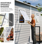 8x4 FT Resin Lean to Shed, Waterproof Outdoor Storage Shed with Floor, Adjustable Openable Window, Lockable Door & 2 Windows, Tool Shed for Patio Garden, Lawn, Backyard, Dove Grey