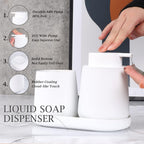 BosilunLife White Bathroom Accessory Set - 3 pcs Ceramic Bathroom Soap Dispenser Set Farmhouse Bathroom Decor Sets Accessories, Soap Dispenser and Toothbrush Holder, Tray (White Set - Liquid Pump)