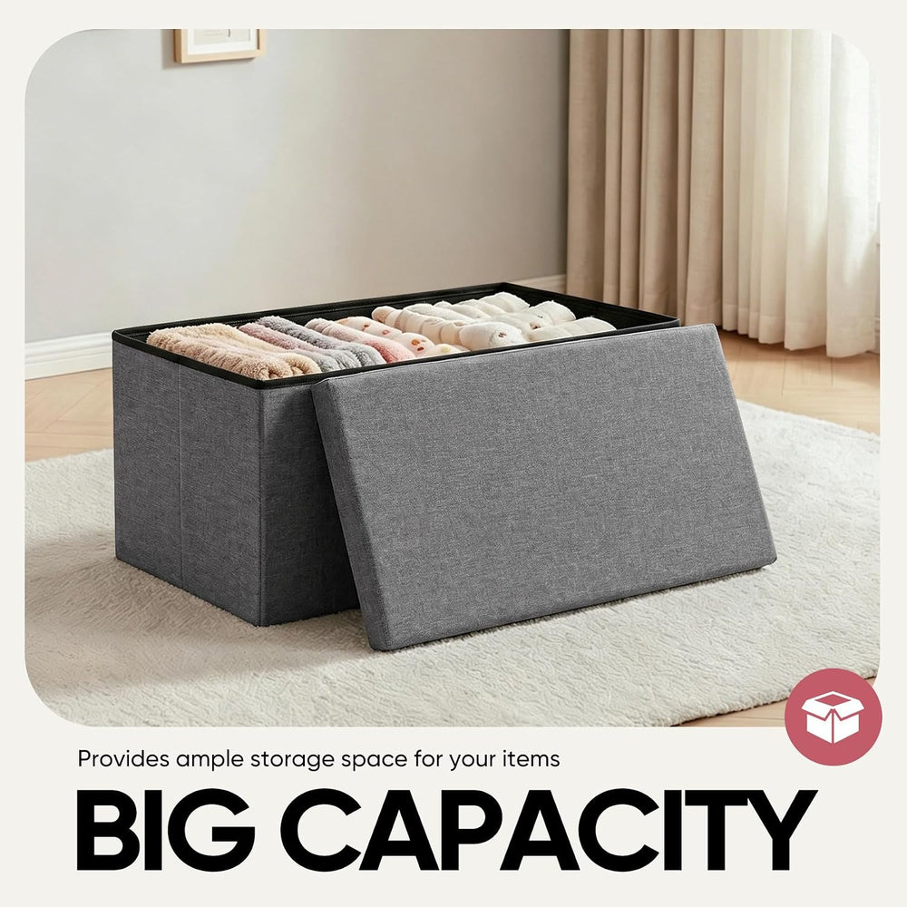 30 Inch Folding Storage Ottoman with Reversible Lid Coffee Table, Linen Fabri...