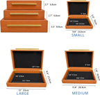 Faux Shagreen Leather Jewelry Storage Boxes Set of 3 with Gold Handles, Velvet Lined Stackable Organizer for Women, Vanity, Dresser, Gift, Burnt Orange
